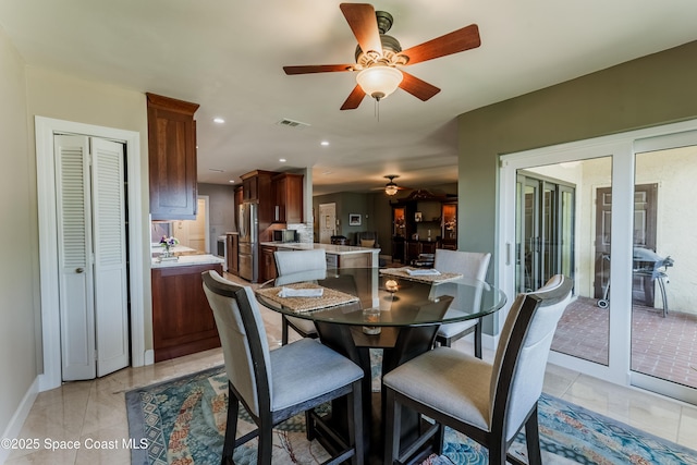 dining area featuring ceiling fan