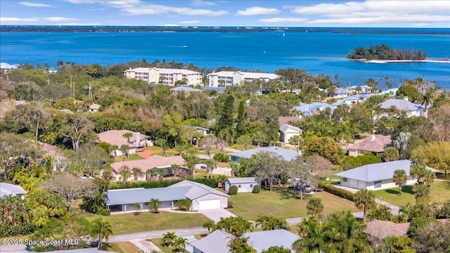 aerial view with a water view