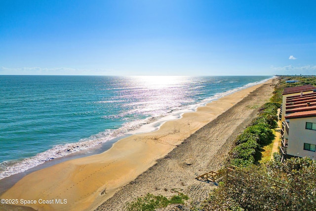 view of water feature with a beach view