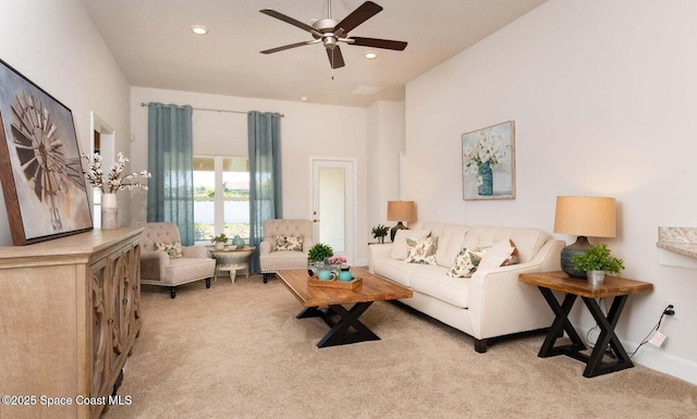 574 Fernwood Ave NW None, Unit None, Palm Bay, FL 32907 - living area with light colored carpet, ceiling fan, and recessed lighting