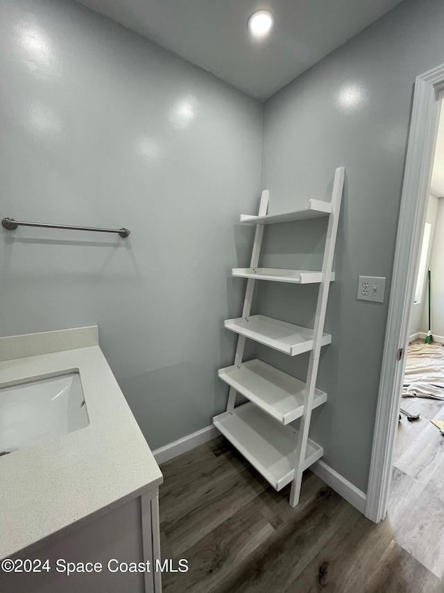 bathroom featuring wood-type flooring and vanity