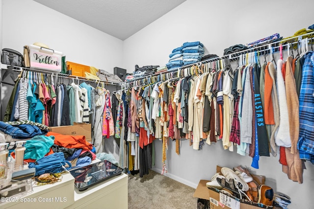 walk in closet with carpet