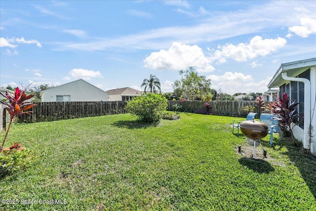 view of yard featuring a fenced backyard