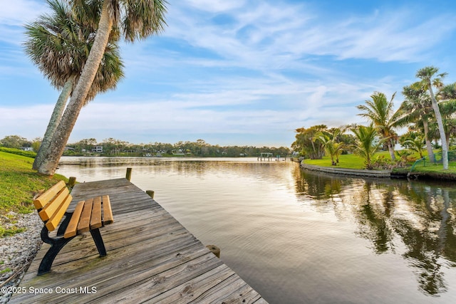 dock area featuring a water view