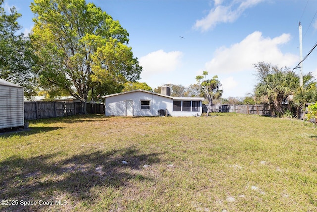 view of yard with a fenced backyard