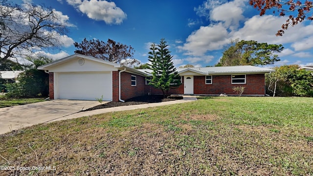 single story home with a garage and a front yard