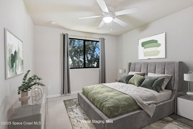 1425 Lara Cir Unit 103, Rockledge, FL 32955 - carpeted bedroom with a textured ceiling and a ceiling fan