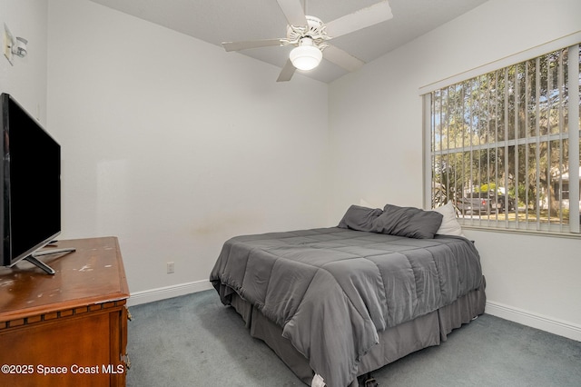 bedroom with carpet floors and ceiling fan