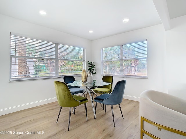 dining space with light hardwood / wood-style floors