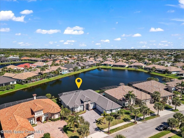 aerial view with a water view