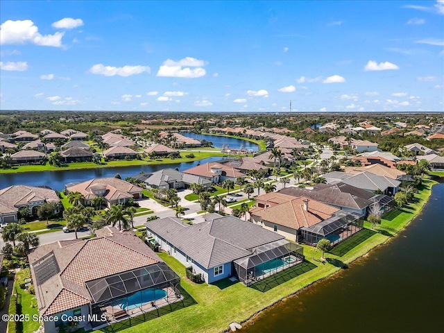 aerial view with a water view