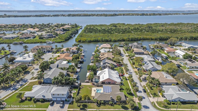 aerial view with a water view