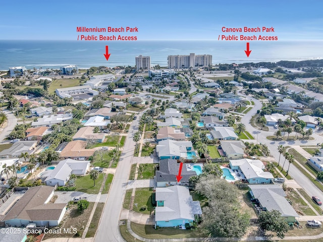 aerial view with a water view