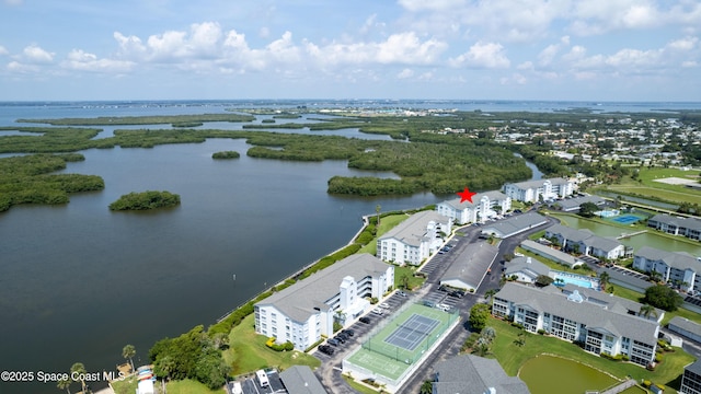 bird's eye view featuring a water view