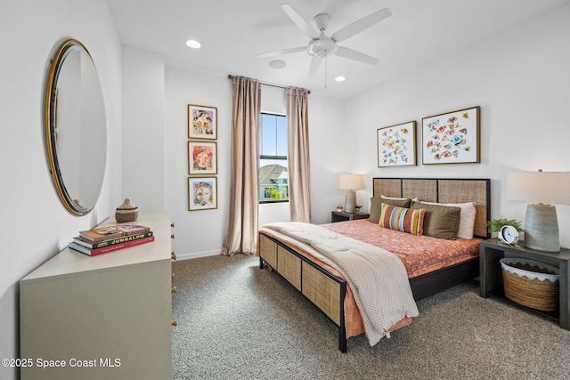 2496 Kamin Dr S, Melbourne, FL 32940 - bedroom with ceiling fan and dark colored carpet