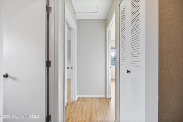 corridor with light hardwood / wood-style flooring