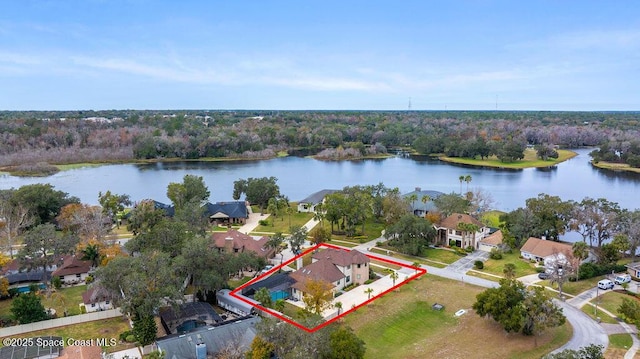 drone / aerial view featuring a water view