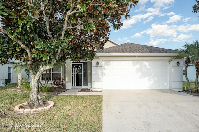 view of front facade with a garage and a front yard