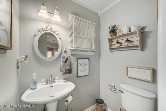 828 Parkwood Ave, Titusville, FL 32796 - half bathroom with crown molding, a sink, toilet, and baseboards