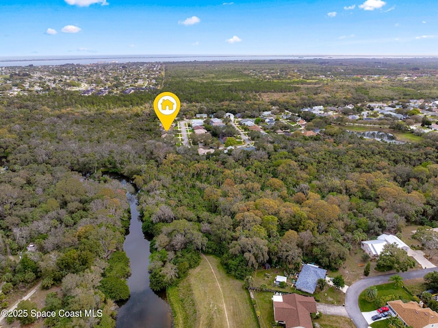 aerial view featuring a water view