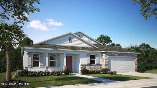 view of front of house with a garage and a front lawn