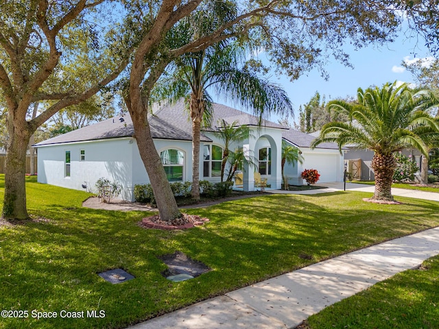 view of front of home featuring a garage and a front lawn