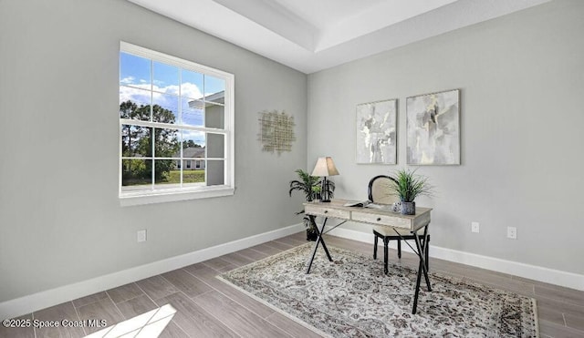 office space with wood finish floors and baseboards