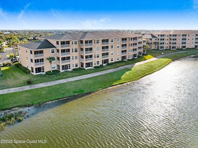 aerial view with a water view