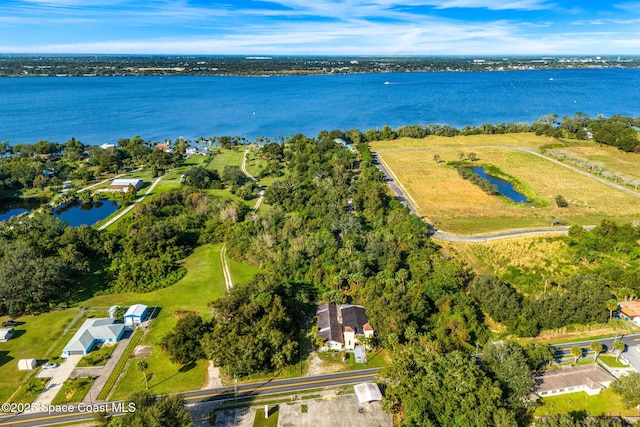 aerial view featuring a water view