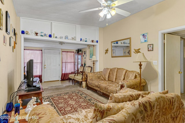 living room featuring ceiling fan