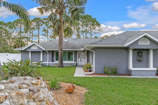 ranch-style house with a front lawn