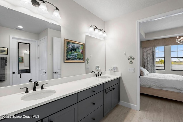 bathroom with hardwood / wood-style flooring and vanity