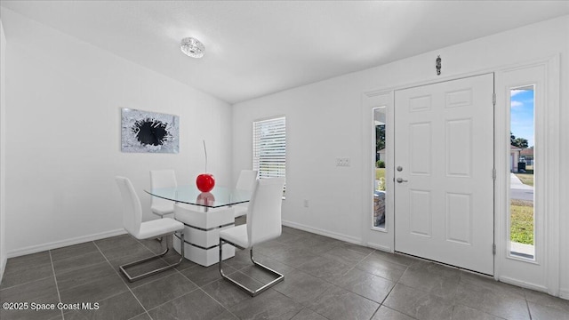 dining space featuring a healthy amount of sunlight and dark tile patterned flooring