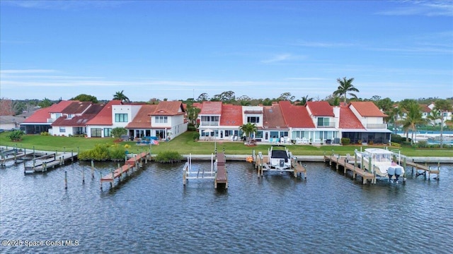 water view featuring a dock