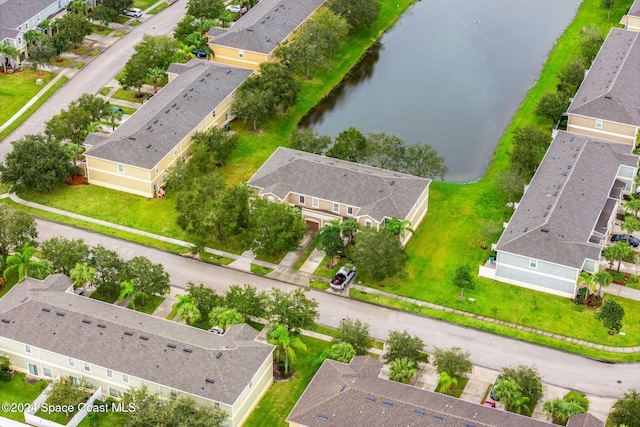 bird's eye view featuring a water view