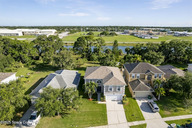 bird's eye view featuring a water view