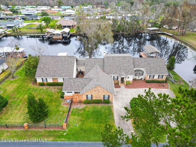 bird's eye view featuring a water view