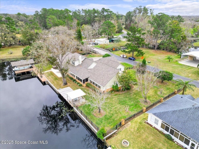 aerial view with a water view