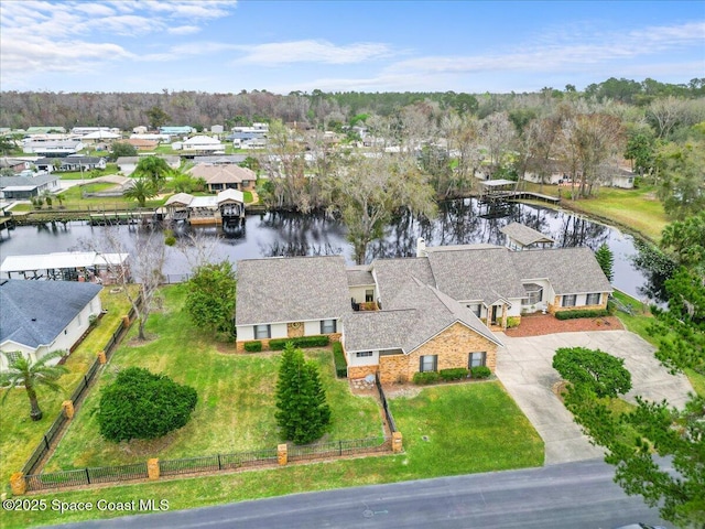 bird's eye view featuring a water view