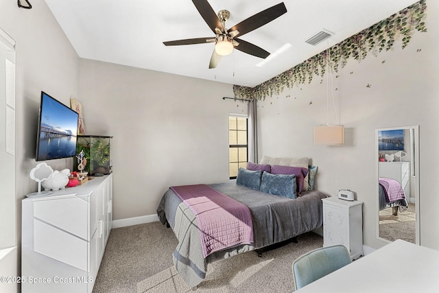 bedroom with carpet flooring and ceiling fan