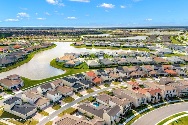 bird's eye view featuring a water view