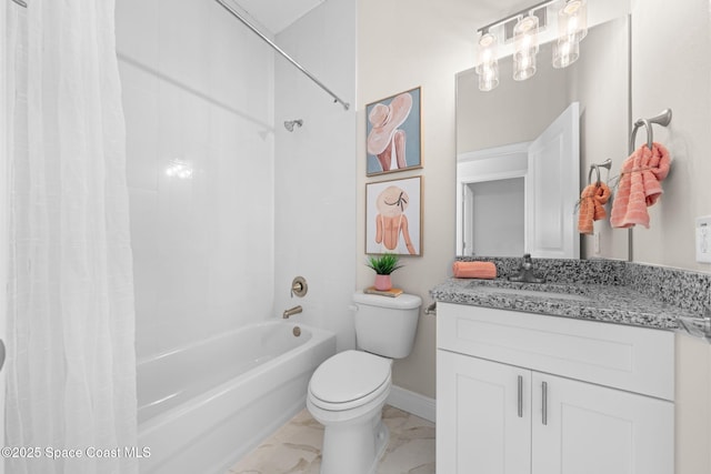 full bathroom featuring shower / bath combo, vanity, and toilet