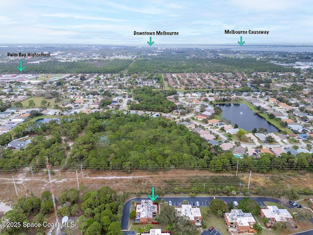 aerial view with a water view