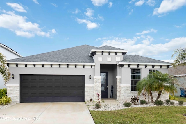 prairie-style home with a garage