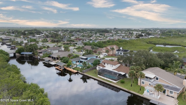 aerial view with a water view