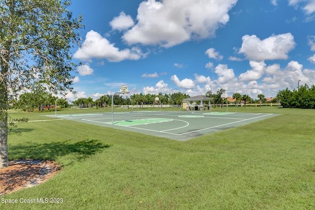 view of basketball court featuring a gazebo and a yard