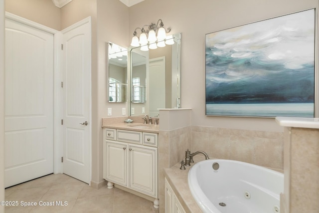 bathroom featuring vanity, a tub, and tile patterned floors