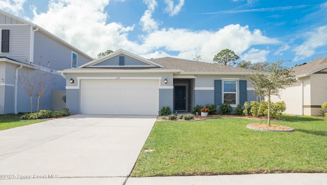 view of front of house featuring a garage and a front lawn