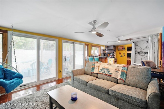 living room featuring tile patterned flooring