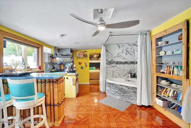 kitchen featuring parquet flooring